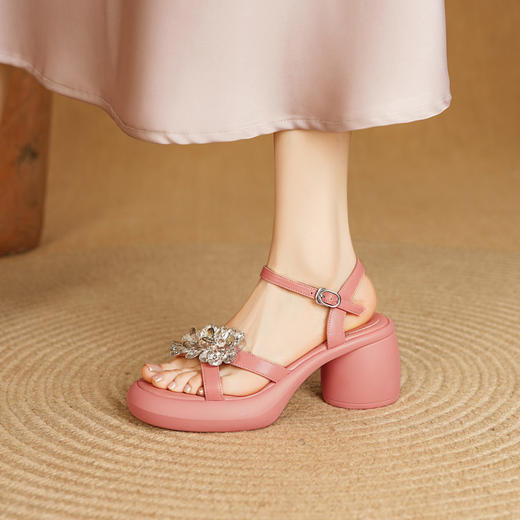 【预售5天】露趾厚底防水台仙女凉鞋女真皮新款夏季水钻高跟粗跟罗马鞋MLD&AM935 商品图3