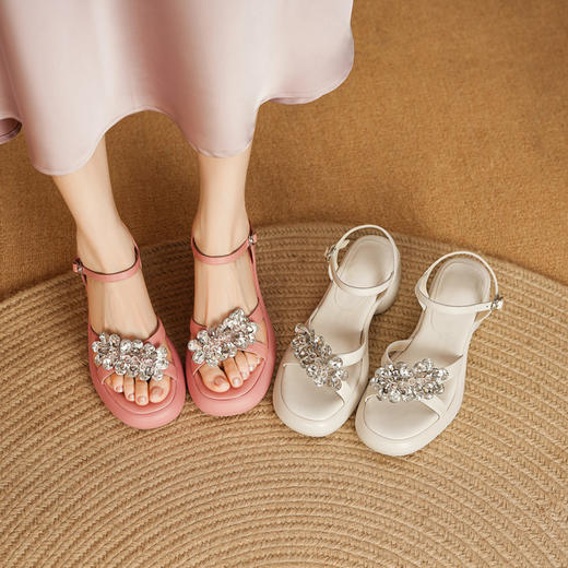 【预售5天】露趾厚底防水台仙女凉鞋女真皮新款夏季水钻高跟粗跟罗马鞋MLD&AM935 商品图4