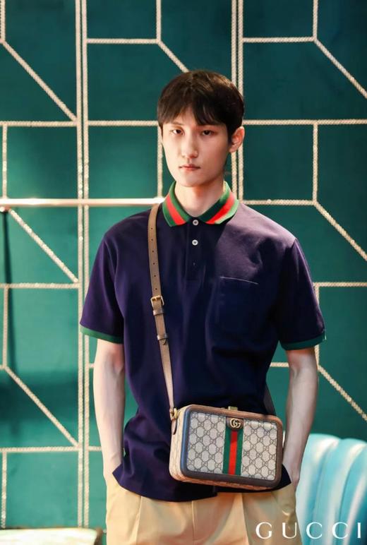 G家经典撞色领丝光珠地棉翻领Polo衫 经典标识性红绿撞色螺纹领 商品图9