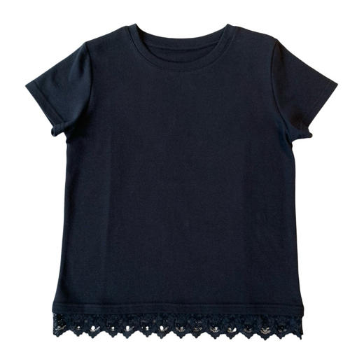 慵懒甜美！2025下摆拼接手工钩花蕾丝边宽松版圆领正肩短袖T恤！ 商品图4