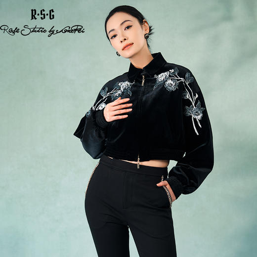 郭培成衣品牌精品系列立体珠绣牡丹花丝绒外套 商品图2