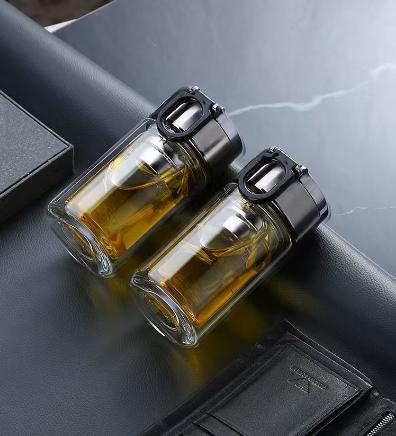 不锈钢盖双层玻璃杯 商品图0