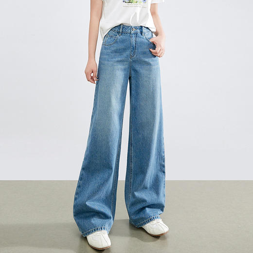 【专属特价】熙世界直筒牛仔裤女2025春秋新款宽松休闲显瘦阔腿裤百搭复古长裤 商品图4