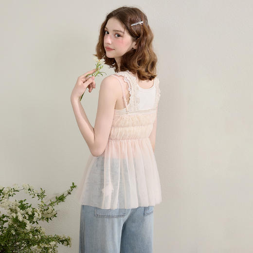 西遇叠穿蕾丝吊带裙女春夏新款v领连衣裙外搭罩衫薄纱上衣SS150289 商品图4