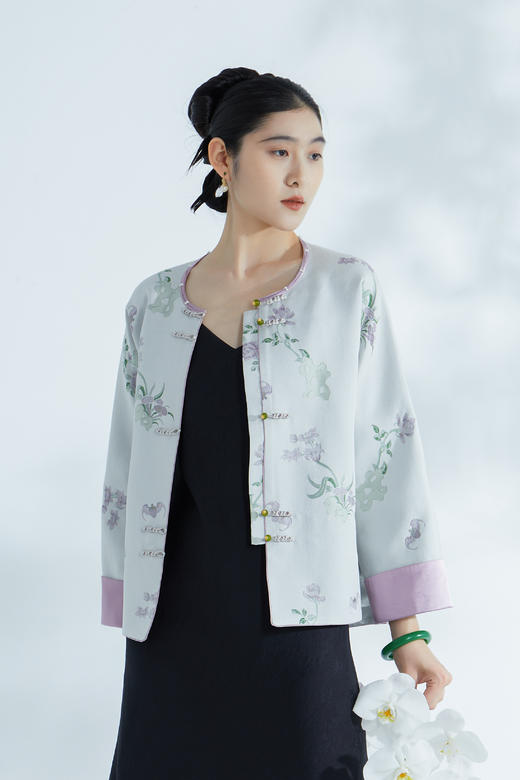 荷言HEYEN 云裳 非遗宋锦真丝外套浪漫紫手工盘扣高定系列 商品图3