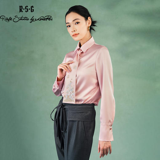 郭培成衣品牌精品系列兰花铜钱刺绣领带双门襟衬衫 商品图3