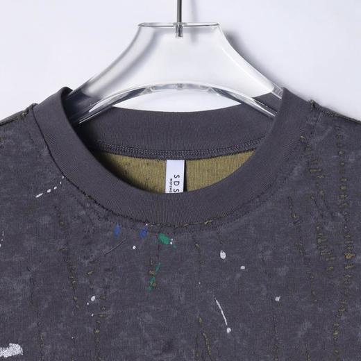 夏季高级感新款美式泼墨撞色破洞短袖T恤百搭潮流复古套头上衣 商品图2