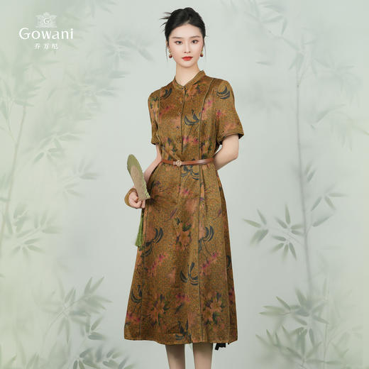 【东兰梨花图】【香云纱】乔万尼19mm珍珠缎100%桑蚕丝旗袍连衣裙EM2E722 商品图2