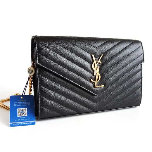 【95新】YSL圣罗兰ENVELOPE中号22cm黑金鱼子酱woc信封包链条包女士现售价：5780！170425AI04 商品图2