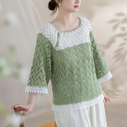 苏苏姐家映柳方领上衣手工DIY编织钩针棉麻毛线团自制材料包 商品图2