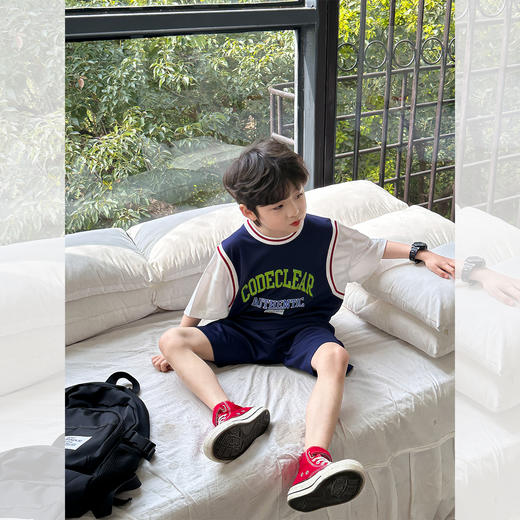 【39.9/2套】男童运动套装夏季2025新款宝宝薄款上衣短袖儿童篮球服潮聚 商品图3