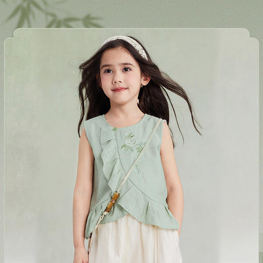 笛莎Deesha观山见女童背心2025夏季女童汉服圆领短衫 商品图3