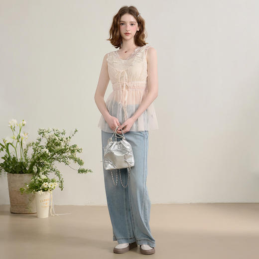 西遇叠穿蕾丝吊带裙女春夏新款v领连衣裙外搭罩衫薄纱上衣SS150289 商品图1