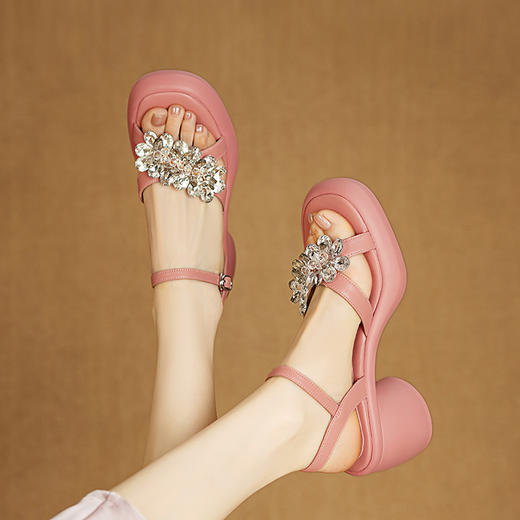 【预售5天】露趾厚底防水台仙女凉鞋，真皮水钻高跟粗跟罗马鞋MLD&AM935 商品图1