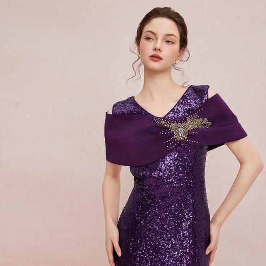 QF872斯尔丽25夏季新款宴会礼服亮片绣花喜婆婆气质优雅贵气连衣裙 商品图2