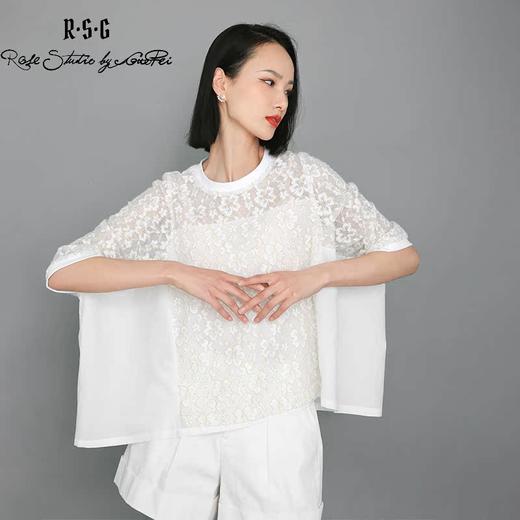 RSG郭培成衣品牌设计感蝙蝠衫廓形蕾丝拼接浪漫T恤衫 商品图2