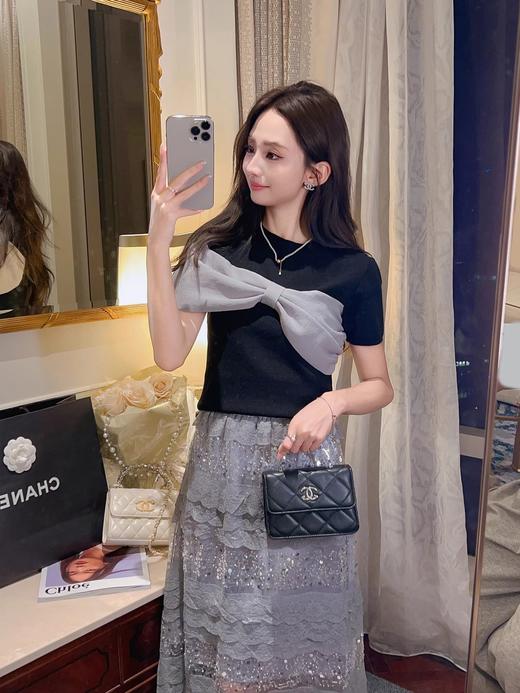 张心子【漫月白茶】夏款气质显瘦弹力针织衫上衣 U2504053 商品图6