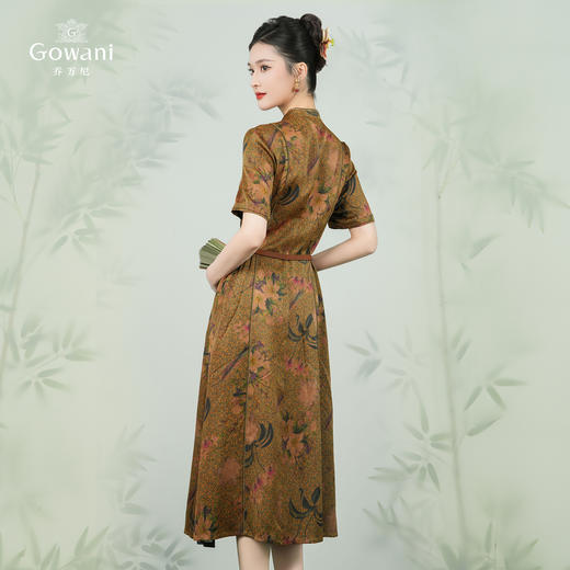 【东兰梨花图】【香云纱】乔万尼19mm珍珠缎100%桑蚕丝旗袍连衣裙EM2E722 商品图4