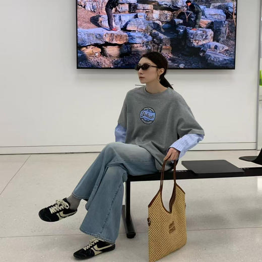 洛诗琳15124简约随性假两件长袖卫衣2025设计师款拼接T恤女3026 商品图1