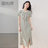【专属特价】熙世界通勤休闲风条纹连衣裙女夏季2025年新款短袖气质开叉长裙子 商品缩略图0