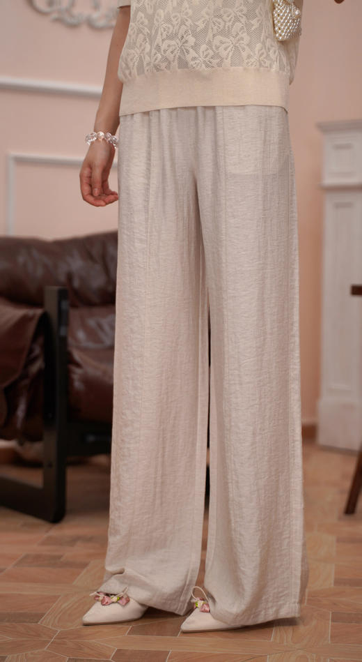 臣禾	【亚麻裤】老钱风松紧腰休闲直筒裤	JZ252060393 商品图1