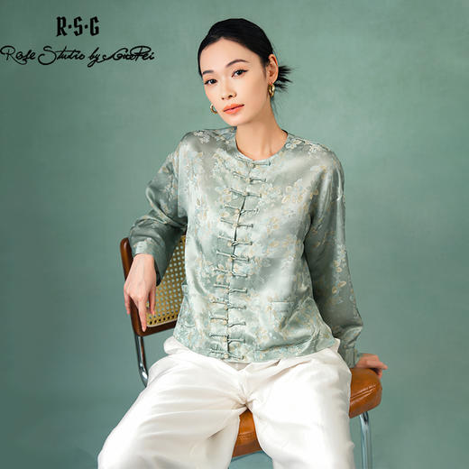 郭培成衣品牌精品系列新中式圆领提花一字扣薄外套 商品图0