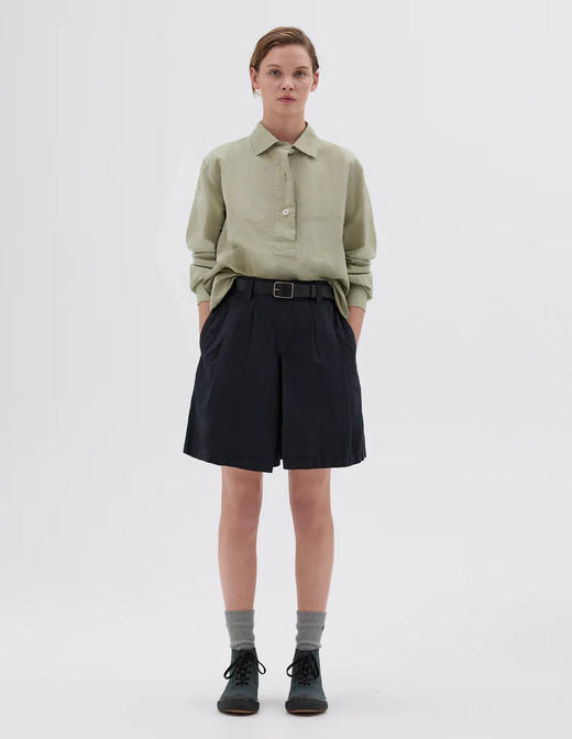 MHL  石灰色/碳灰色棉麻双褶短裤 商品图7