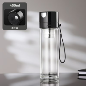 400ml速开磁吸盖双层玻璃杯