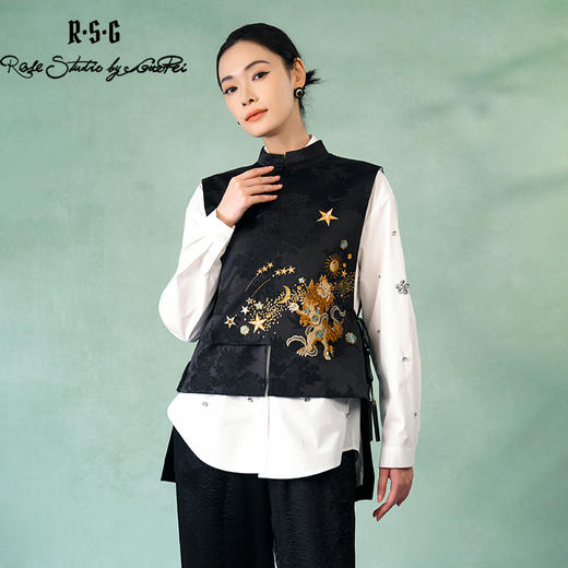 郭培成衣品牌精品系列新中式醒狮滚绣球刺绣马甲 商品图0