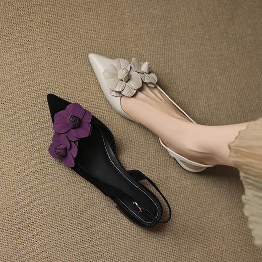 【预售5天】夏季新款浅口花卉后空单鞋轻熟低跟舒适配裙子凉鞋子女ZYY&A1224 商品图2