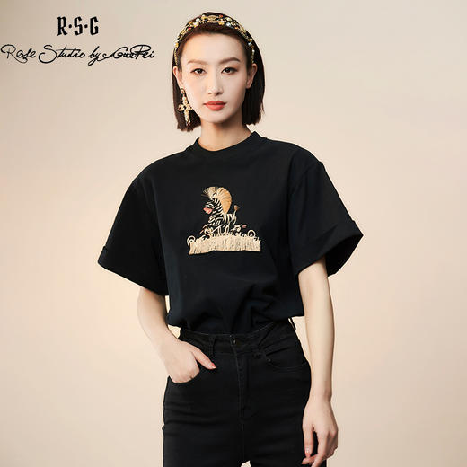 RSG郭培成衣品牌设计趣味斑马刺绣百搭款纯棉T恤上衣夏季新款 商品图2