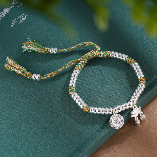 子佩集S925银【荷香绕腕】手链【SL01046】纯银钱串腰缠万贯珐琅彩莲花盘缠盘缠2504 商品图4