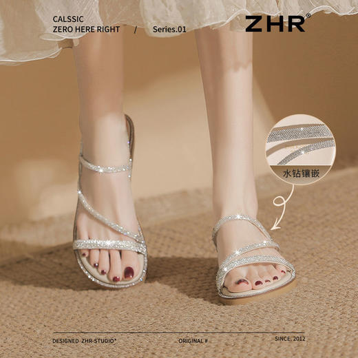 ZHR则则两穿水钻凉鞋女2025夏季新款时尚百搭平底拖鞋外穿凉拖鞋 商品图5