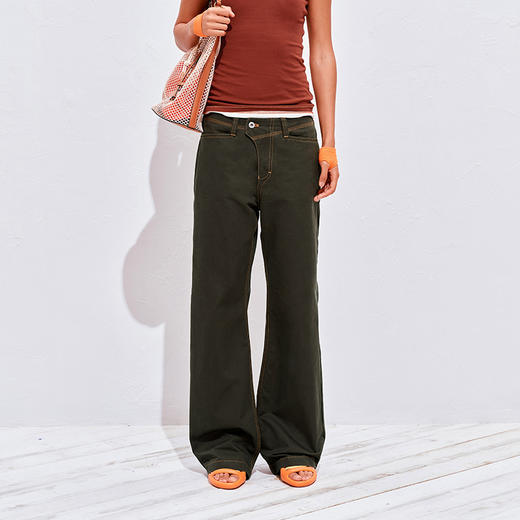 NUTH修身直筒工装裤撞色线水洗工装裤女 白色 商品图7