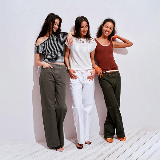 NUTH修身直筒工装裤撞色线水洗工装裤女 白色 商品图3