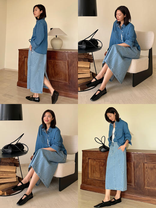 HIDEMI 极简方头进口小牛皮搭襻式玛丽珍平底鞋 黑色/白色 商品图4