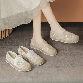 ZHR渔夫鞋女新款夏季2025小香风蕾丝平底单鞋网面透气商场同款