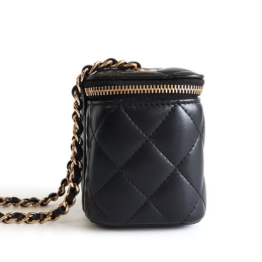 【95新】CHANEL香奈儿黑金羊皮小盒子方盒子化妆盒链条包女士现售价：11500！220425JJ01 商品图4