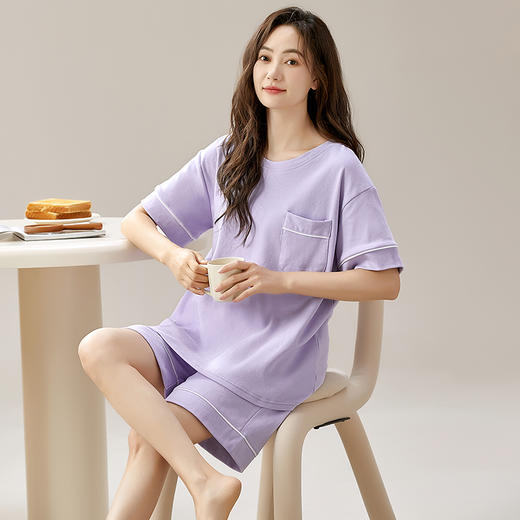 自然醒青梨家居服睡衣女款夏季100纯棉短袖短裤夏天家居服女士夏款套装可外穿QH 商品图2