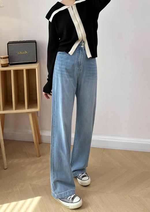 再升级版炎夏两粒扣天丝莫代尔棉黄金软牛仔直筒裤 商品图0