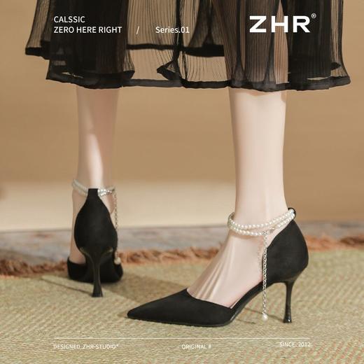ZHR则则时尚百搭珍珠尖头绒面高跟鞋女2025新款法式气质一字单鞋 商品图8