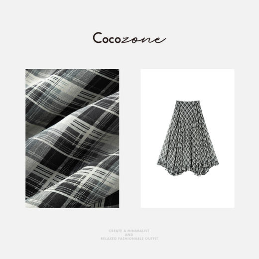 COCO ZONE 刘一一  复古格纹斜裁荷叶边半身裙CD2A0771 商品图2