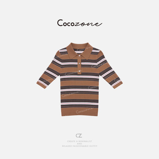 COCO ZONE 刘一一 【人丝混纺】复古撞色条纹毛织上衣CD1A0800 商品图0