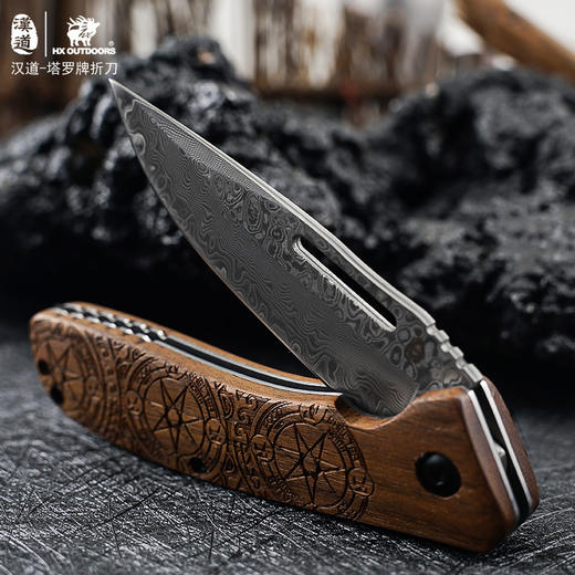 汉道【塔罗牌折叠刀】大马士革折叠刀户外高硬度锋利随身野外生存刀 商品图6