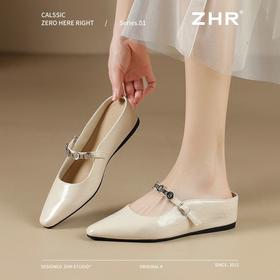 ZHR则则金属饰扣穆勒拖鞋女2025新款舒适透气柔软内增高包头拖