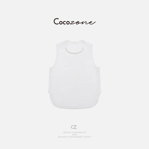 COCO ZONE 刘一一 【100亚麻】U领珍珠简雅无袖背心CD2A0982 商品图0