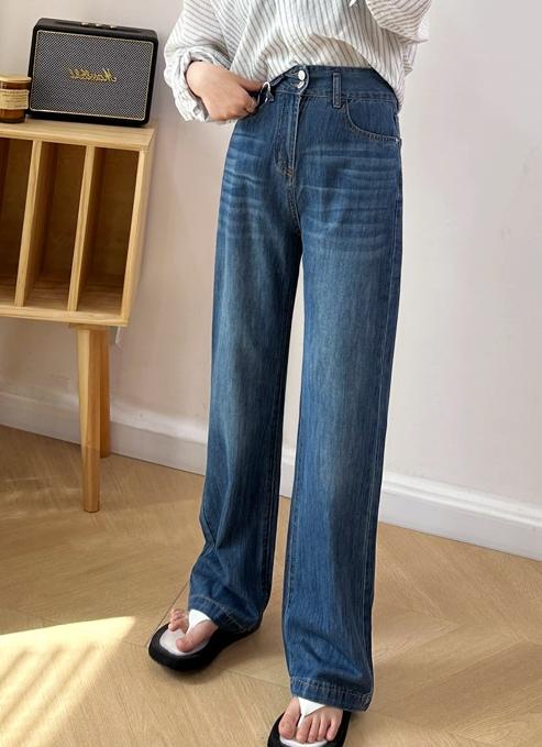 再升级版炎夏两粒扣天丝莫代尔棉黄金软牛仔直筒裤 商品图7