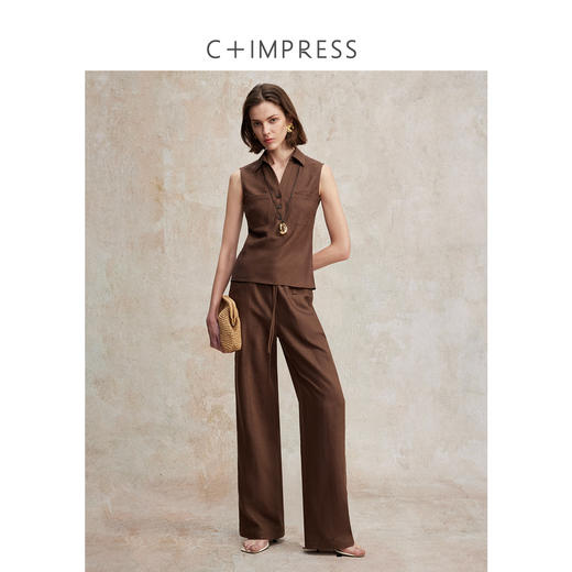 C+IMPRESS/西嘉天丝亚麻 松弛老钱风裤子女夏季抽绳高个子阔腿裤 商品图3