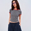 NUTH复古条纹撞色露背圆领修身短袖T恤女 商品缩略图1