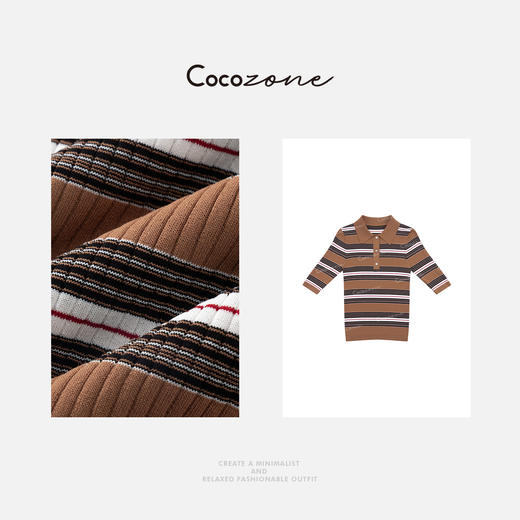 COCO ZONE 刘一一 【人丝混纺】复古撞色条纹毛织上衣CD1A0800 商品图2
